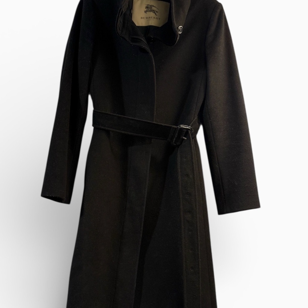 Burberry Women’s Black Single Breasted Belted Wool Cashmere Blend